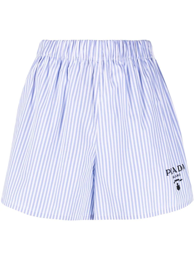 Shop Prada Pinstripe Logo Printed Shorts In Blau