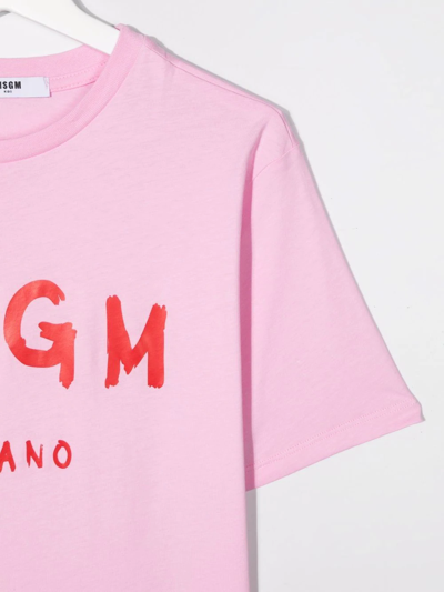 Shop Msgm Teen Logo-print Cotton T-shirt In Pink