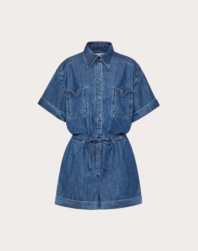 Shop Valentino Jumpsuit In Chambray Denim In Blue