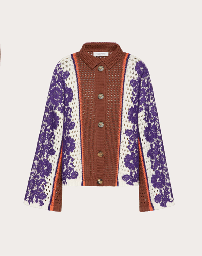 Shop Valentino Cotton And Lace Jacket In Brown/multicolor