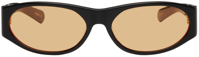 Shop Flatlist Eyewear Black Eddie Kyu Sunglasses In Solid Black / Orange