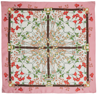 Shop Burberry Pink Silk Floral Scarf In Pale Candy Pink