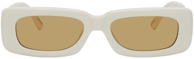 Shop Attico Off-white Linda Farrow Edition Mini Marfa Sunglasses In White/ Yellow Gold/