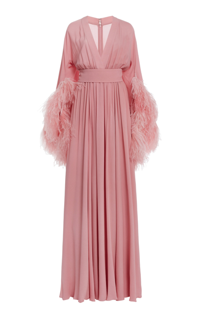 Shop Elie Saab Women's Feather-trimmed Silk-blend Gown In Pink