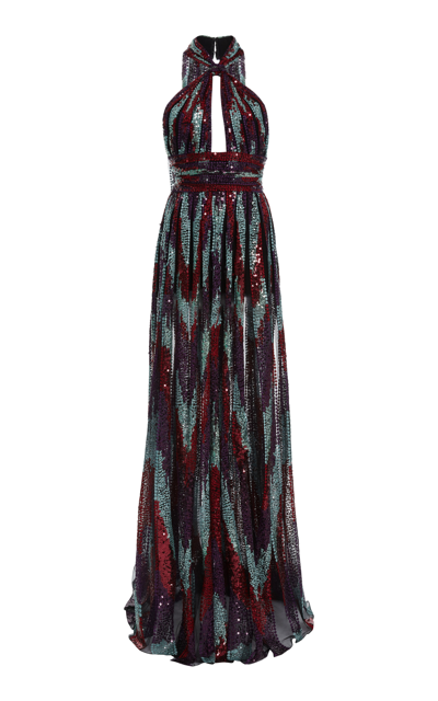 Shop Elie Saab Women's Sequin Embroidered Belted Gown In Multi