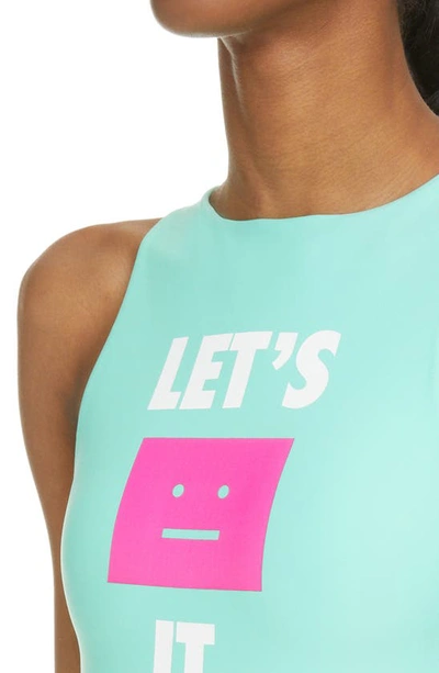 Shop Acne Studios Wegan Slogan Face One-piece Swimsuit In Soft Green
