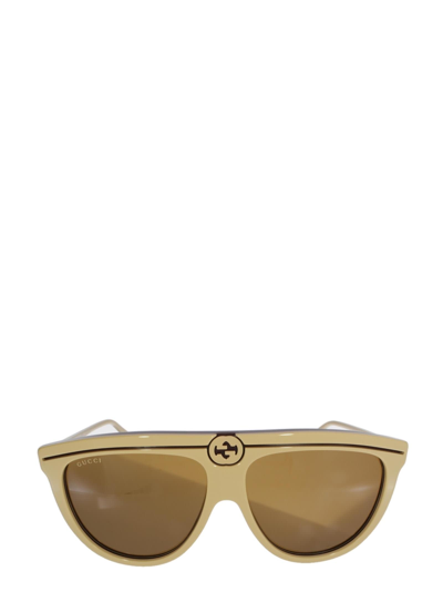 Shop Gucci Eyewear Gg0732s Beige Sunglasses