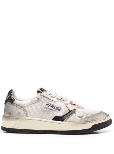 Shop Autry Vintage Low Leather Sneakers With Logo In White