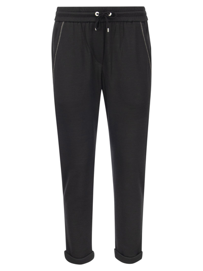 Shop Brunello Cucinelli Cotton-silk Fleece Trousers With Shiny Pocket In Black