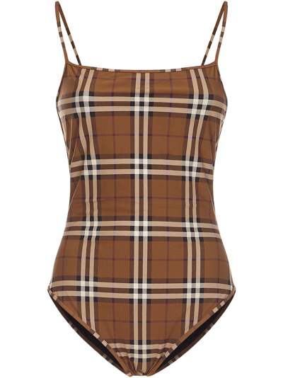 Shop Burberry Swimsuit In Brown