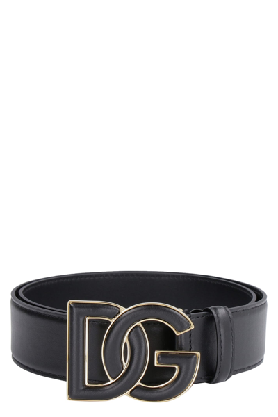 Shop Dolce & Gabbana Dg Buckle Leather Belt In Black