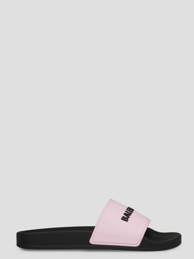 Shop Balenciaga Logo Pool Slide Sandals In Pink & Purple