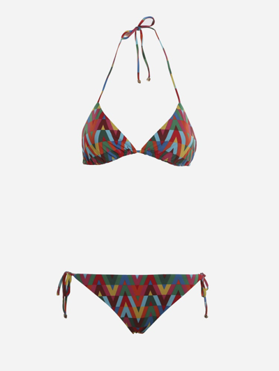 Valentino Swimsuit With All-over Optical V Print In Multicolor | ModeSens
