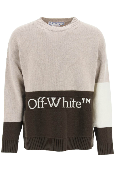 Shop Off-white Colour-block Knit Sweater In Dark Sand (beige)