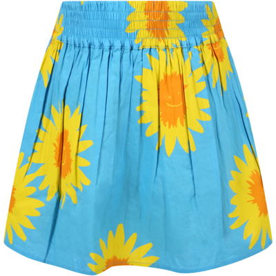 Shop Stella Mccartney Light-blue Skirt For Girl With Yellow Daisies In Light Blue