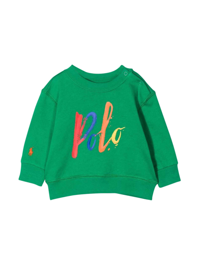Shop Ralph Lauren Green Newborn Sweatshirt In Verde