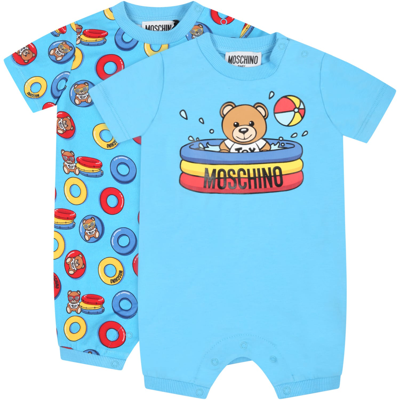 Shop Moschino Light-blue Set For Baby Boy With Teddy Bears In Light Blue