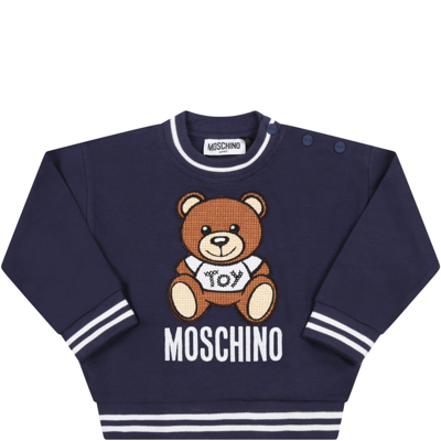 Shop Moschino Blue Sweatshirt For Baby Kids With Teddy Bear