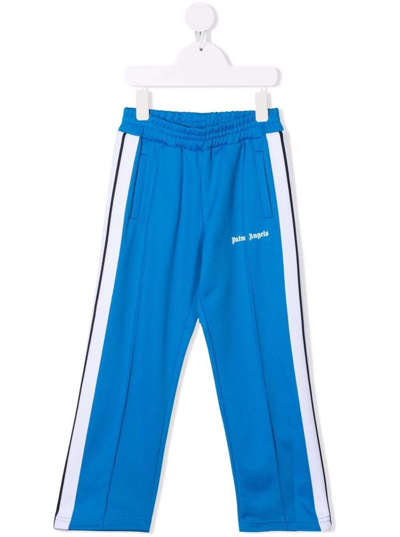 Shop Palm Angels Light Blue Jersey Joggers With Logo Print
