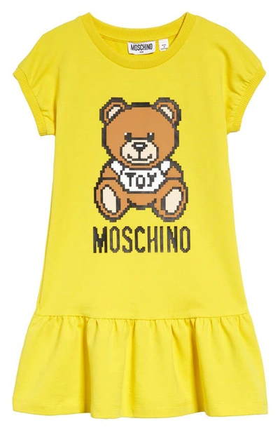 Shop Moschino Kids' Pixel Bear Graphic Dress In Yellow
