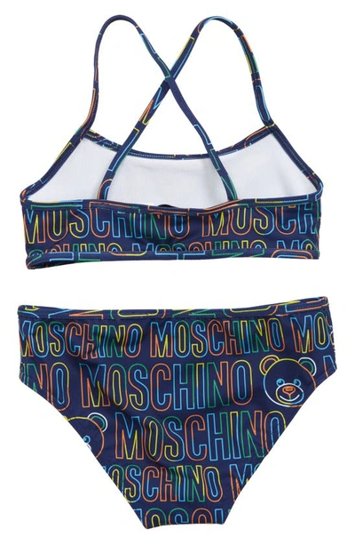 Shop Moschino Kids' Logo Print Two-piece Swimsuit In Navy Prnt