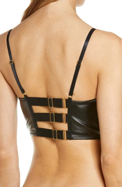 Hunkemoller Hunkemöller Talia Faux Leather & Lace Underwire Longline Push-up Bra In Caviar