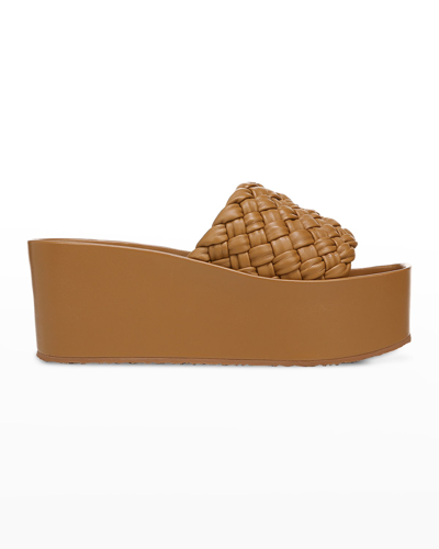 Shop Vince Mari Braided Leather Platform Sandals In Tan