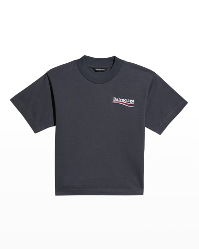 Shop Balenciaga Kid's Political Logo T-shirt In 1366 Dark Greywht