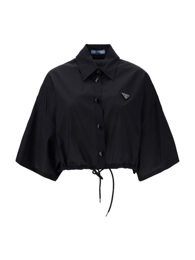Shop Prada Technical Cropped Shirt In Black
