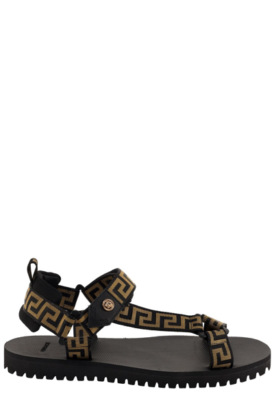 Versace Black & Gold 'la Greca' Sandals | ModeSens