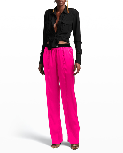 Shop Tom Ford Logo-banded Silk Pj Pants In Hot Pink