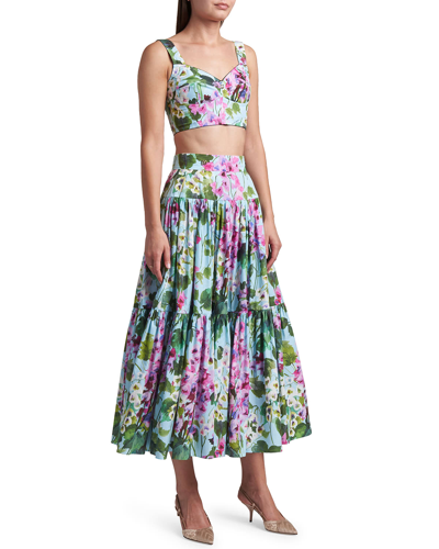 Shop Dolce & Gabbana Floral-print Tiered Midi Skirt In Pastelblue