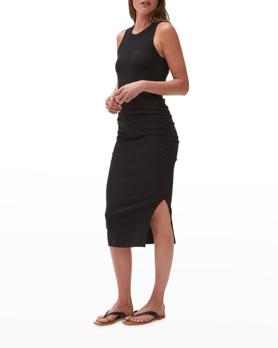 Shop Michael Stars Wren Ribbed Midi Slit Dress In Black