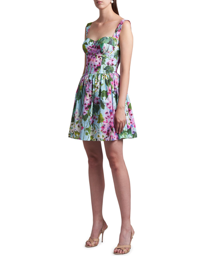 Shop Dolce & Gabbana Floral-print Bustier Mini Dress In Campanule