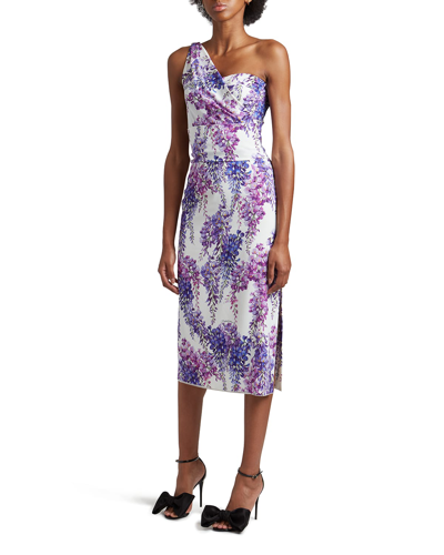 Shop Dolce & Gabbana Glicine Floral-print One-shoulder Cady Midi Dress In Glicine Fd