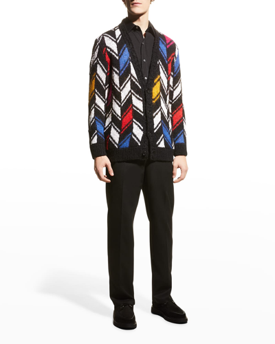 Shop Saint Laurent Men's Multi-chevron Cardigan Sweater In Multicolor