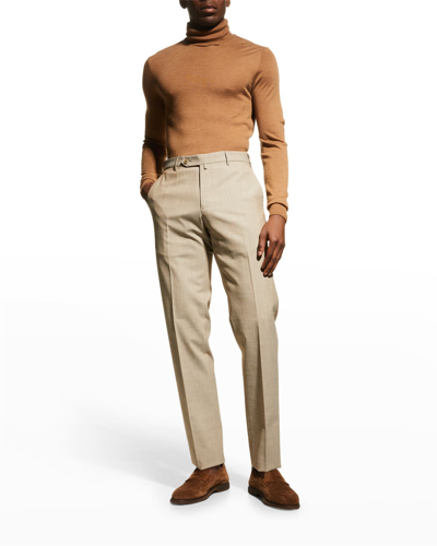 Shop Zanella Men's Parker Wool-blend Stretch Trousers In Brown
