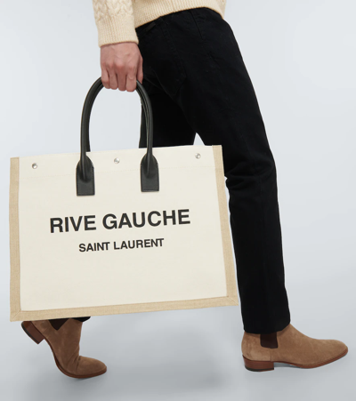 Saint Laurent Rive Gauche Canvas Tote Bag in Natural