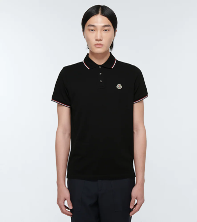 Shop Moncler Contrast Trimmed Cotton Polo Shirt In Black