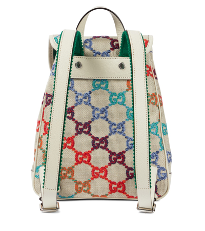 Shop Gucci Gg Leather-trimmed Canvas Backpack In Multi/my.white/emer.