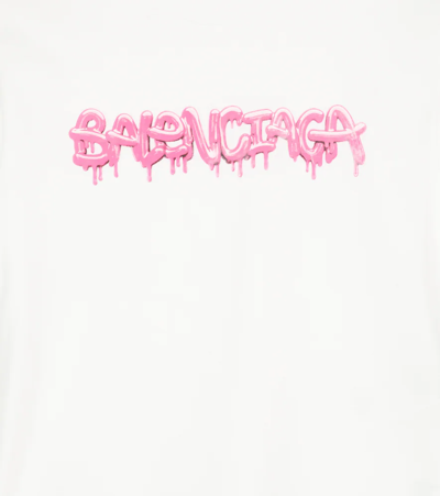 Shop Balenciaga Logo Cotton T-shirt In White/bubble Gum