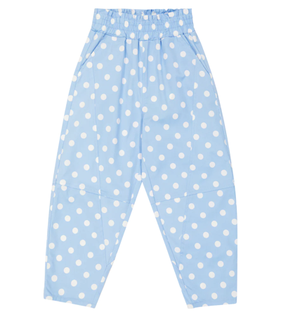 Shop Monnalisa Polka-dot Cotton-blend Pants In Blue
