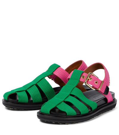 Shop Marni Fussbett Sandals In Garden Green+camellia