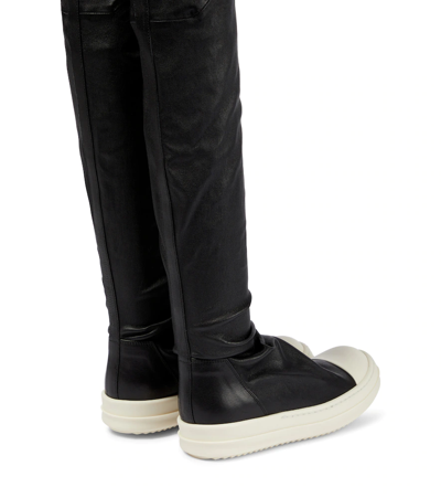 Rick Owens Black Knee-high Sneakers With Platform In Leather Woman In Black/milk/milk
