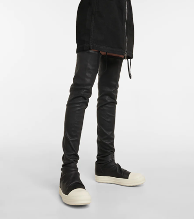 Shop Rick Owens Stocking Over-the-knee Leather Boots In Black/milk/milk