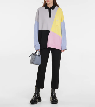 Shop Loewe Colorblocked Wool Sweater In Grey/yellow