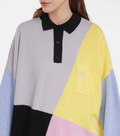 Shop Loewe Colorblocked Wool Sweater In Grey/yellow