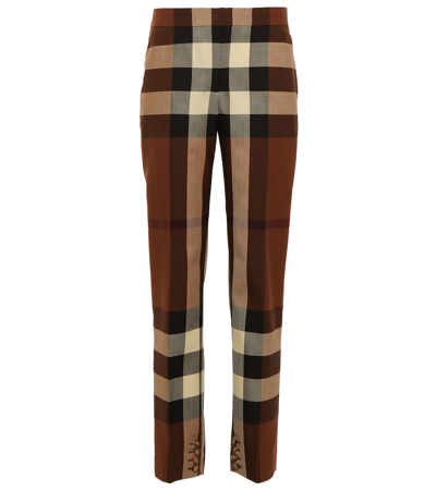 Shop Burberry Vintage Check High-rise Wool Pants In Dark Birch Brown Chk