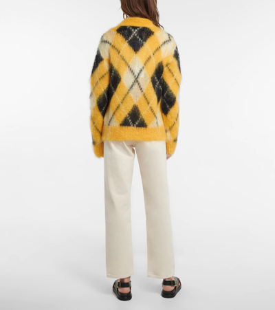 Shop Marni Argyle Mohair-blend Cardigan In Maize