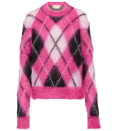 Shop Marni Argyle Mohair-blend Sweater In Starlight Pink